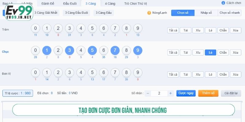Hướng Dẫn Cách Đặt Cược Xổ Số EV99 Và Mẹo Soi Cầu Chuẩn Xác Tạo đơn cược đơn giản, nhanh chóng